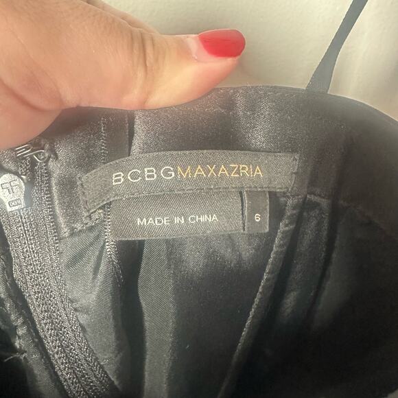BCBGMAXAZRIA Black Thin Strap Tulle Skirt Satin Cocktail Midi Dress Size 6 Gala - Picture 3 of 7